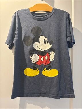 Disney Navy Blue Mickey Mouse Graphic Tee with Red and Yellow Accents